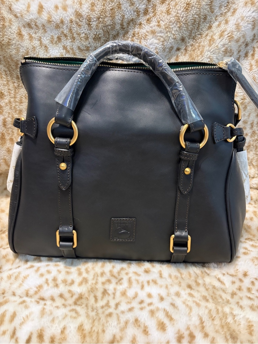 Dooney & Bourke Black on Black Florentine Leather Satchel with Gold Hardware